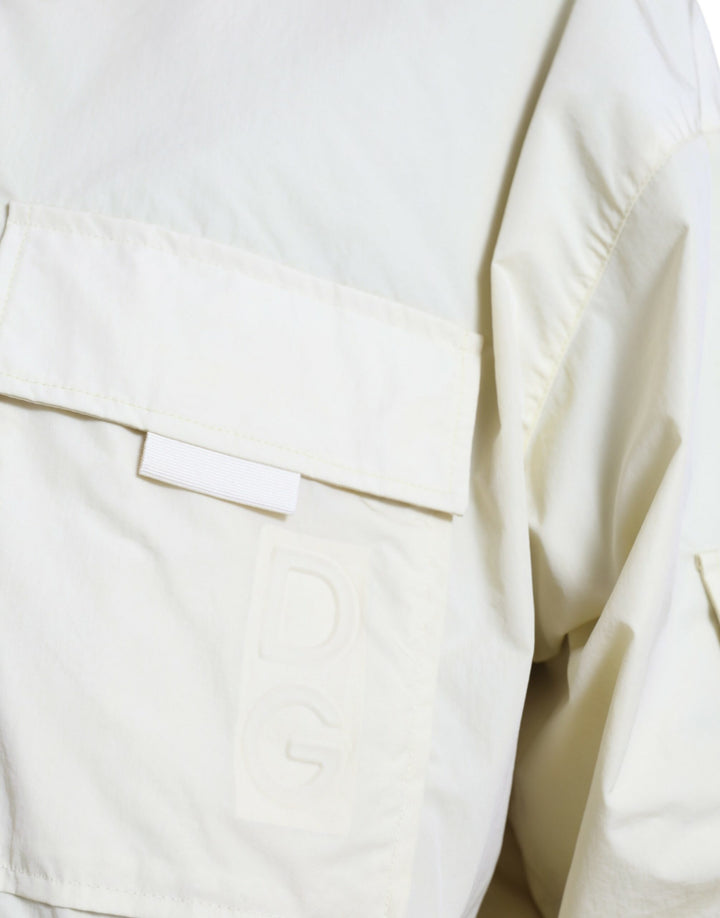 Gelbe Nylon-Parka-Jacke mit durchgehendem Reißverschluss