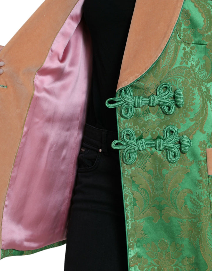 Grüner geblümter Zweireiher Mantel Jacke