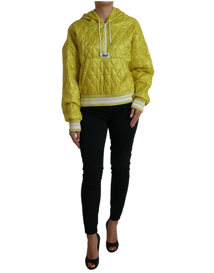 Gelbe Nylon Steppjacke mit Kapuze und Pullover