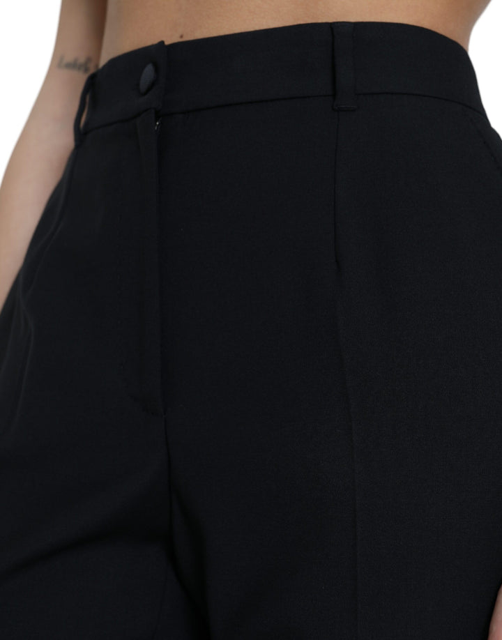 Gerade Hose aus schwarzer Wolle mit hoher Taille