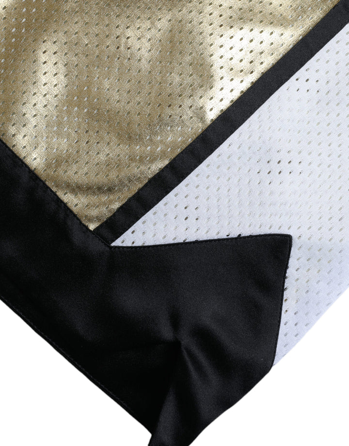 Goldfarbene, perforierte Shorts mit hoher Taille aus Polyester