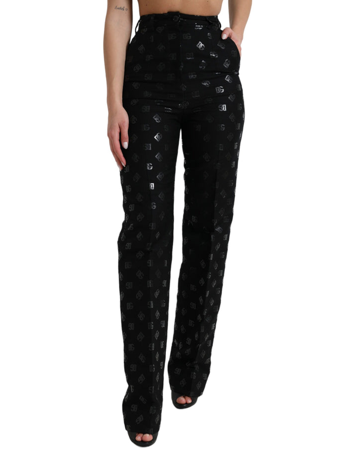 Schwarze Wolle DG Logo High Waist Straight Pants
