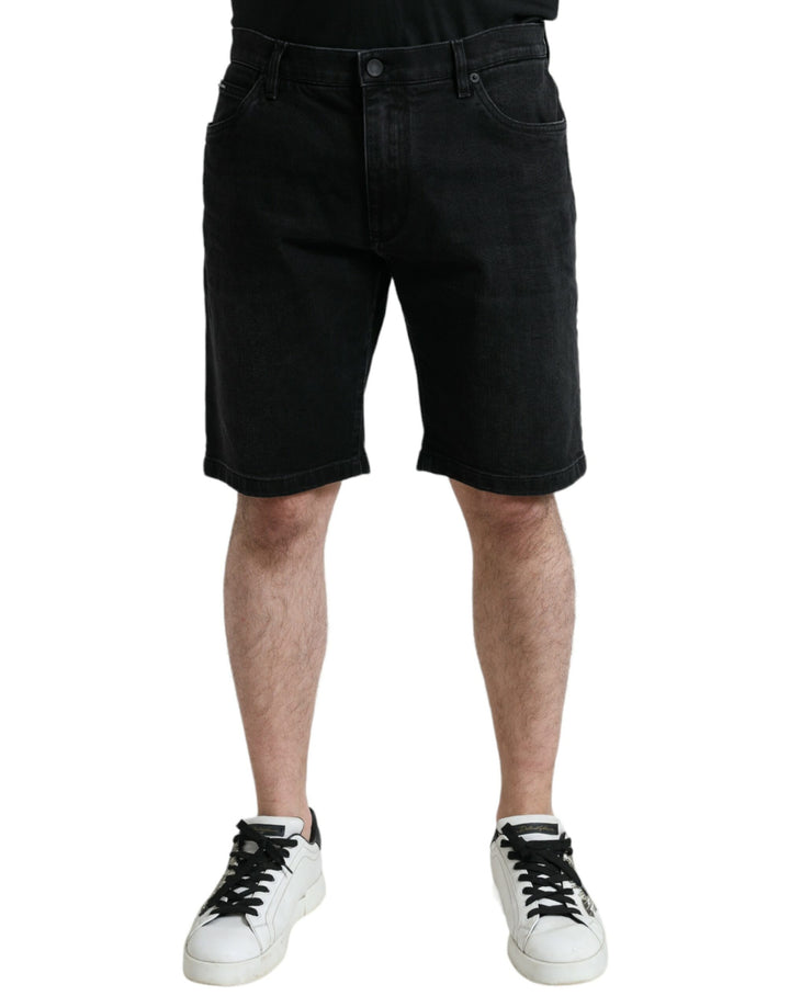 Schwarze Baumwoll-Stretch-Bermuda-Denim-Shorts