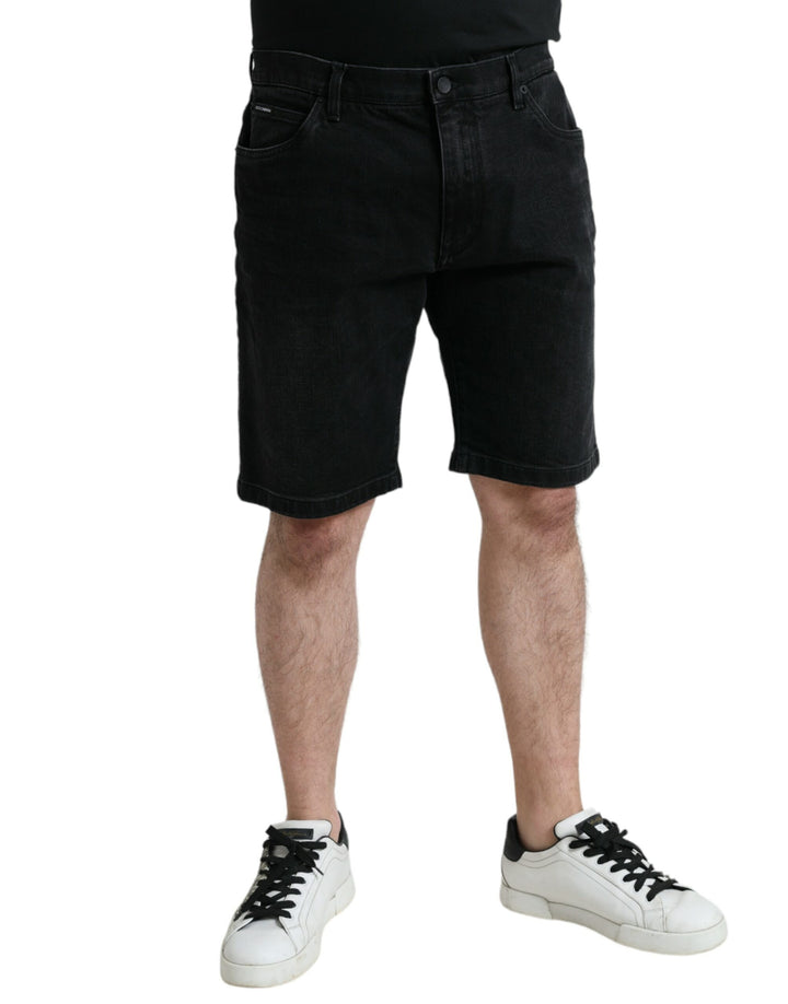 Schwarze Baumwoll-Stretch-Bermuda-Denim-Shorts