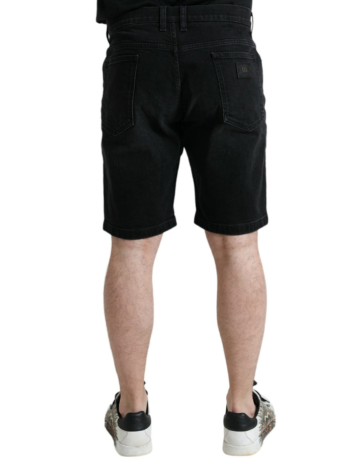 Schwarze Baumwoll-Stretch-Bermuda-Denim-Shorts