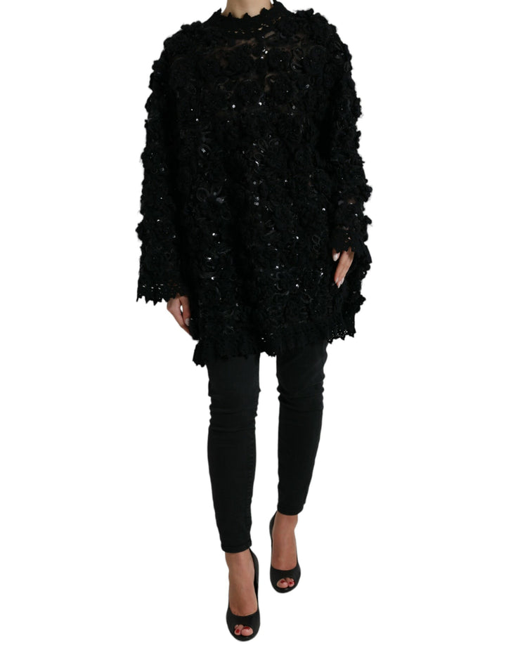 Black sweater with sequin trim