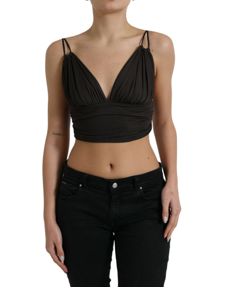 Braunes Viskose Tank Top mit tiefem V-Ausschnitt