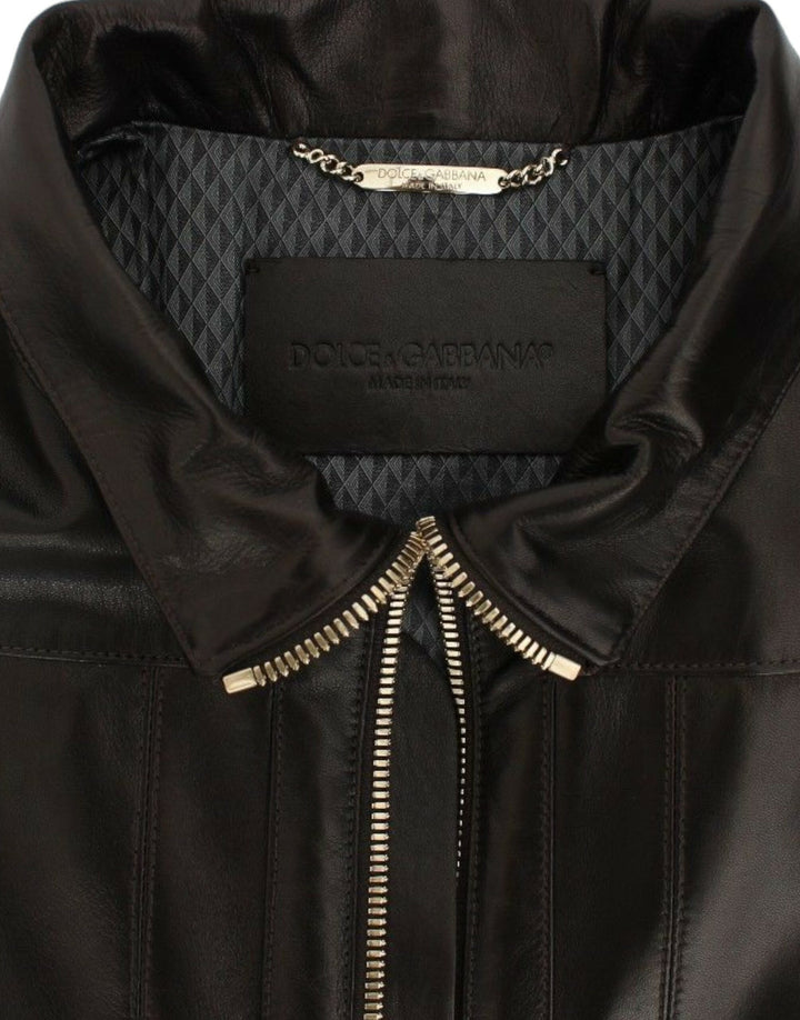 Braune Lammfell-Lederjacke mit Reißverschluss