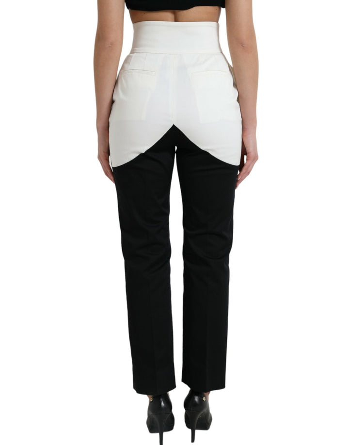 Schwarz-Weiß Baumwolle Cut Out Taille Tapered Pants
