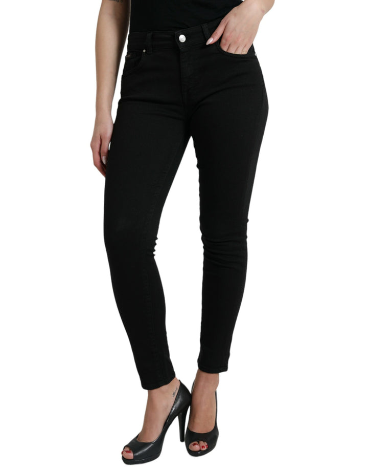 Schwarze Skinny Denim-Jeans aus Baumwolle mit mittlerer Taille