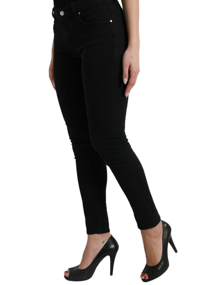 Schwarze Skinny Denim-Jeans aus Baumwolle mit mittlerer Taille