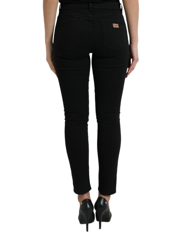 Schwarze Skinny Denim-Jeans aus Baumwolle mit mittlerer Taille