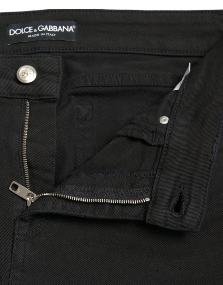 Schwarze Skinny Denim-Jeans aus Baumwolle mit mittlerer Taille