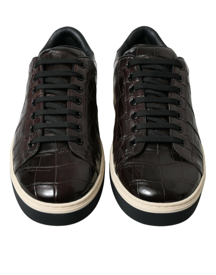 Braun Kroko Exotische Leder Männer Casual Turnschuhe Schuhe