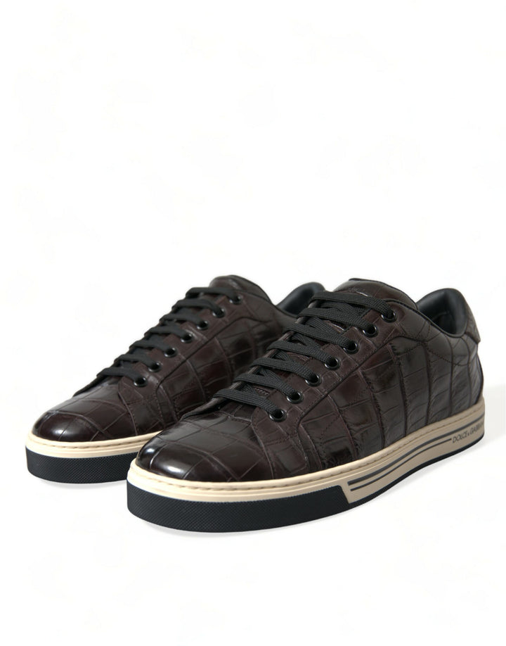 Braun Kroko Exotische Leder Männer Casual Turnschuhe Schuhe