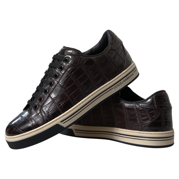 Braun Kroko Exotische Leder Männer Casual Turnschuhe Schuhe