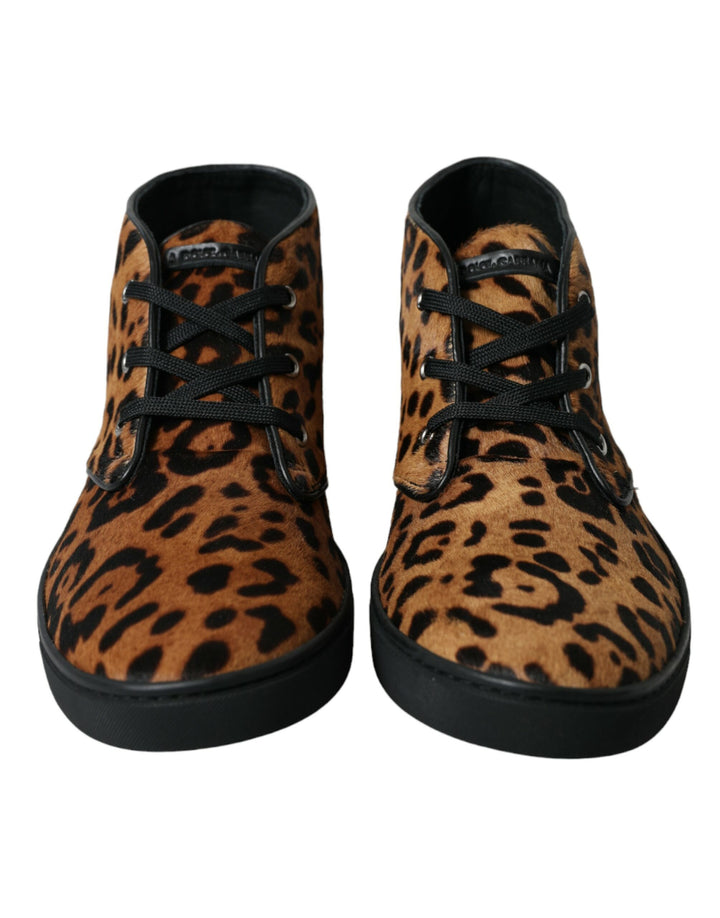 Braun Leopard Pony Haar Leder Turnschuhe Schuhe