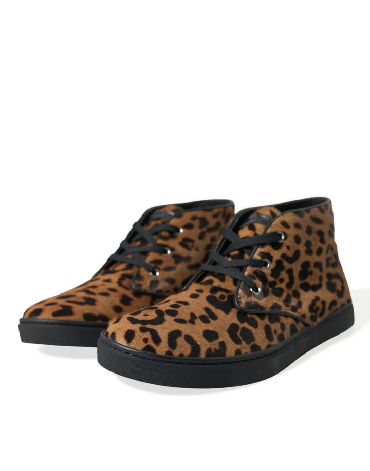 Braun Leopard Pony Haar Leder Turnschuhe Schuhe