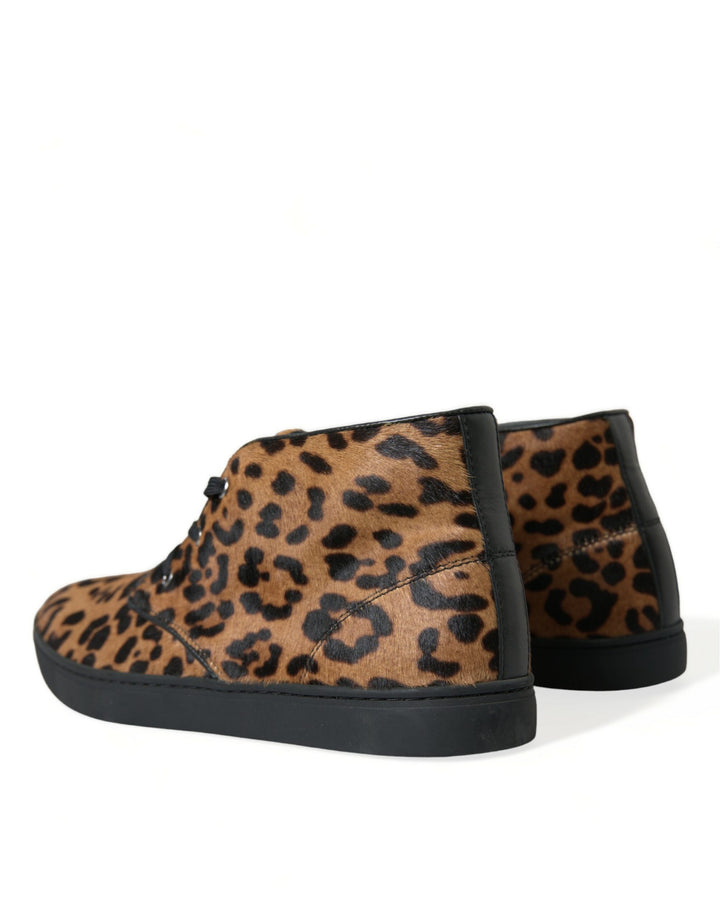 Braun Leopard Pony Haar Leder Turnschuhe Schuhe