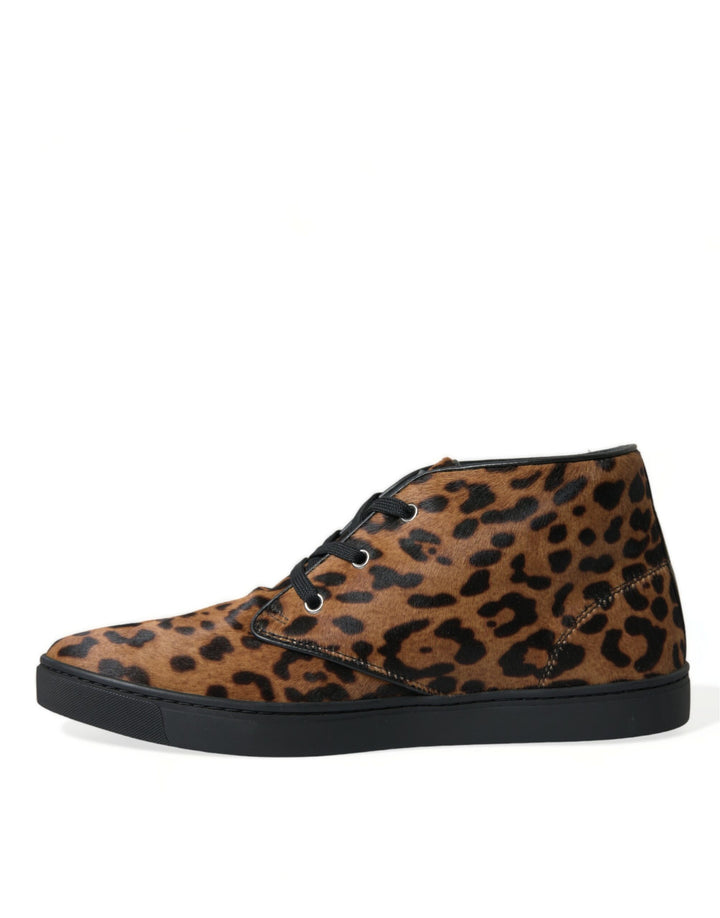Braun Leopard Pony Haar Leder Turnschuhe Schuhe