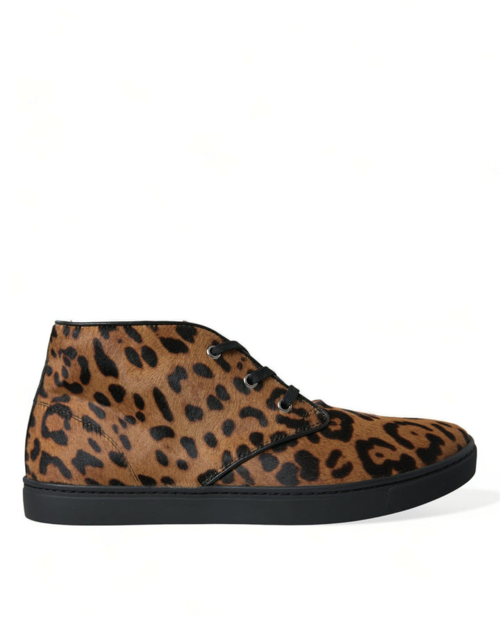 Braun Leopard Pony Haar Leder Turnschuhe Schuhe