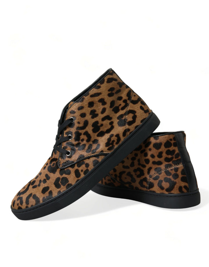 Braun Leopard Pony Haar Leder Turnschuhe Schuhe