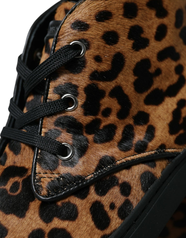 Braun Leopard Pony Haar Leder Turnschuhe Schuhe