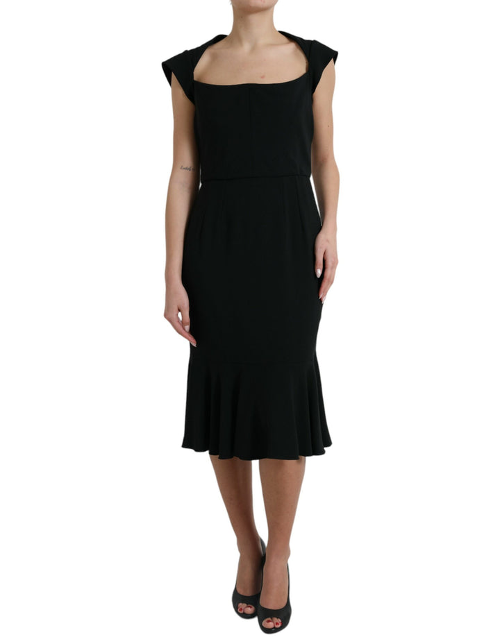 Elegant black midi dress made of stretch cady