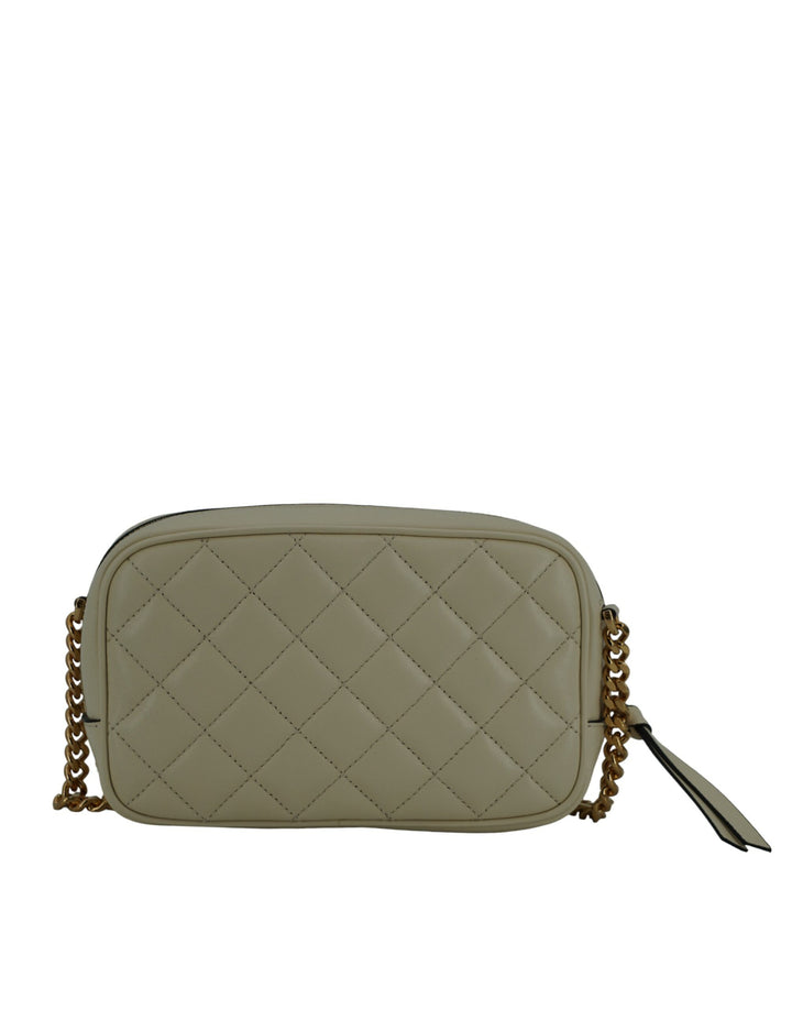 Elegant camera bag made of white lambskin leather