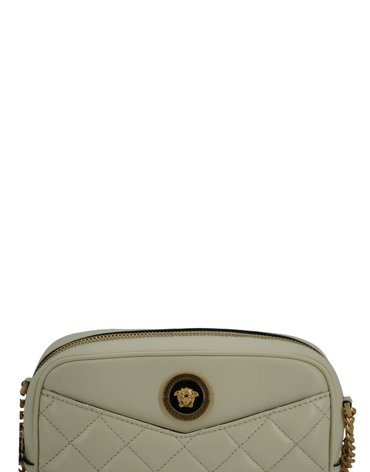 Elegant camera bag made of white lambskin leather