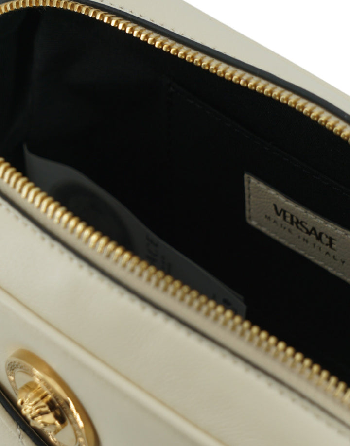 Elegant camera bag made of white lambskin leather