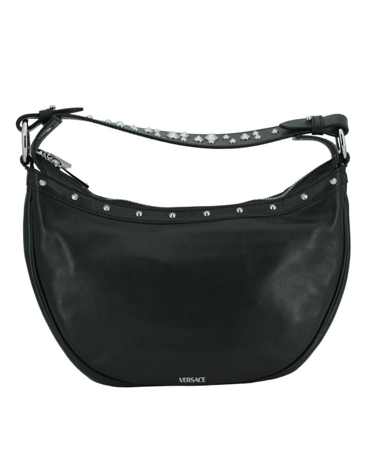 Elegant black leather hobo shoulder bag