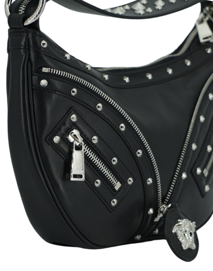 Elegant black leather hobo shoulder bag