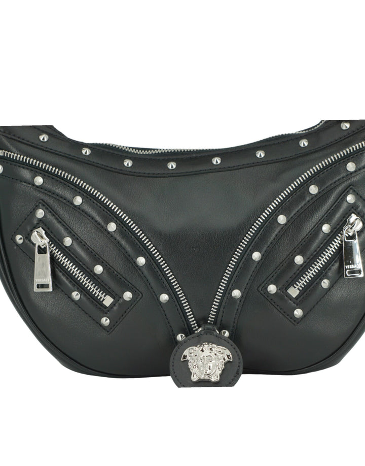 Elegant black leather hobo shoulder bag
