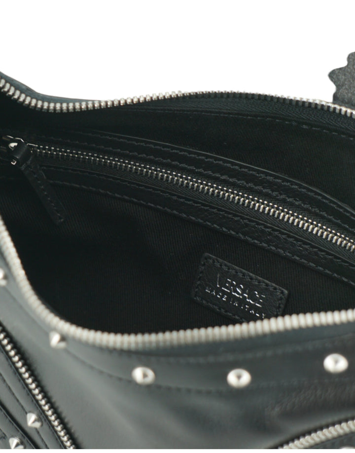 Elegant black leather hobo shoulder bag