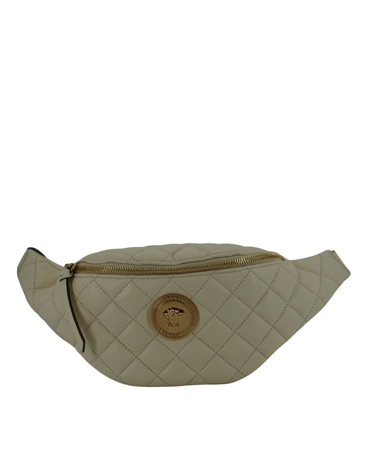 Elegant belt bag made of white lambskin leather