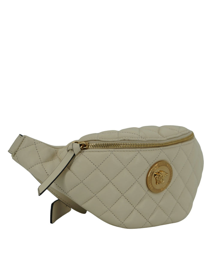 Elegant belt bag made of white lambskin leather