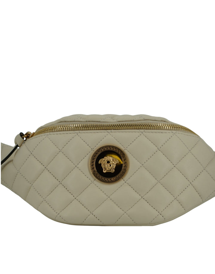 Elegant belt bag made of white lambskin leather