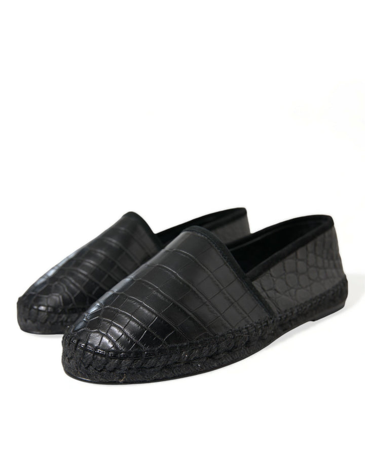 Schwarze Exotische Leder Espadrilles Slip On Schuhe