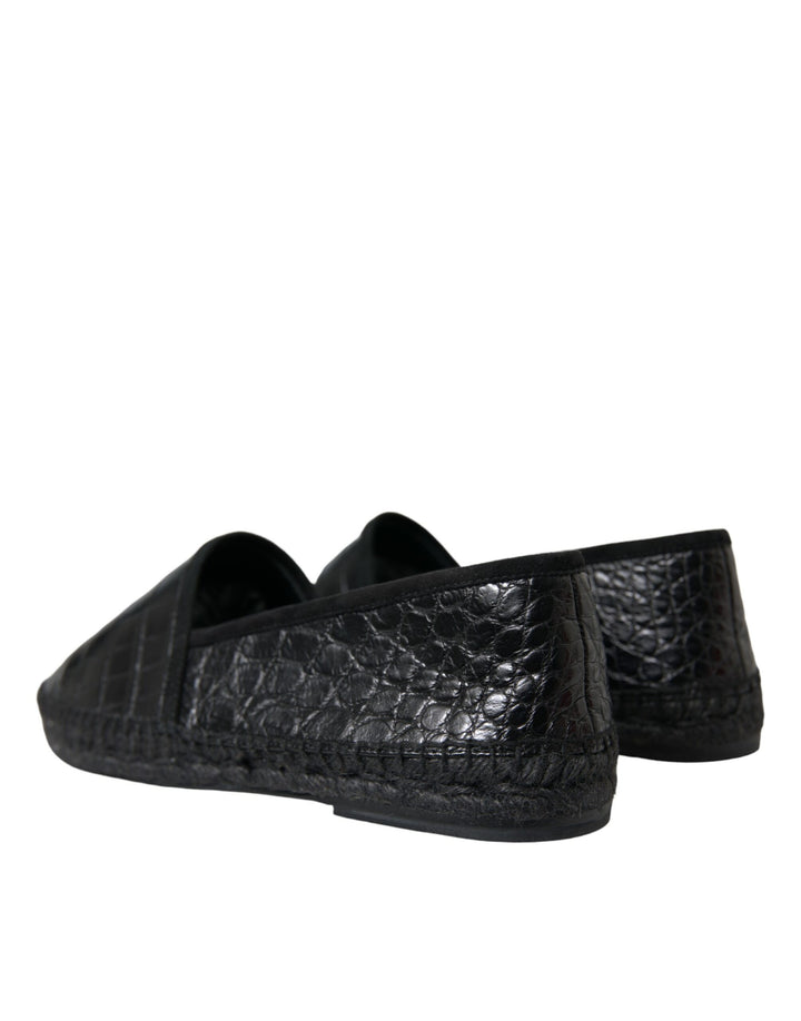 Schwarze Exotische Leder Espadrilles Slip On Schuhe