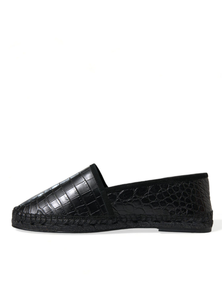 Schwarze Exotische Leder Espadrilles Slip On Schuhe