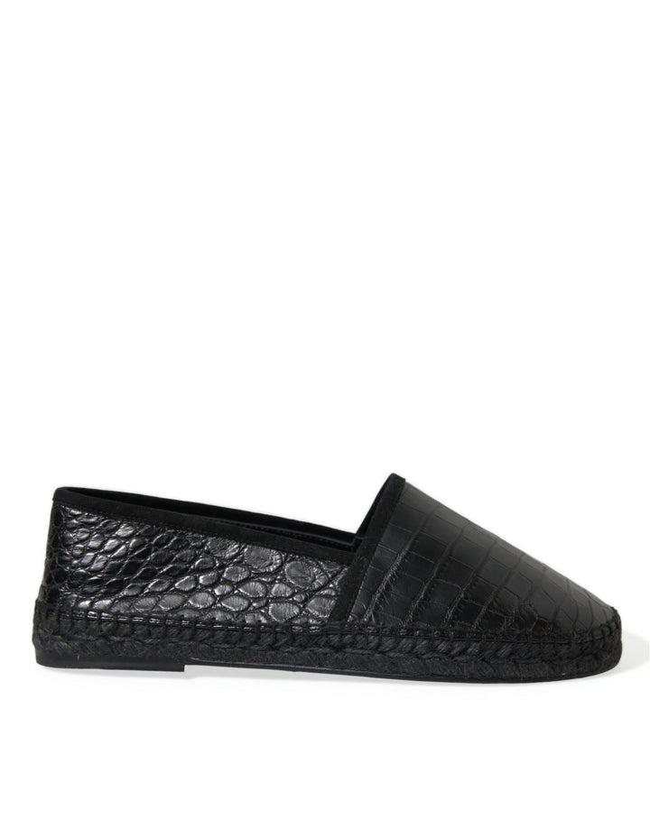 Schwarze Exotische Leder Espadrilles Slip On Schuhe