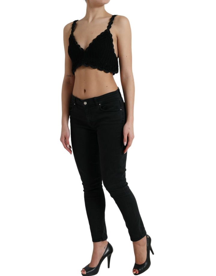 Elegant black crochet corset top