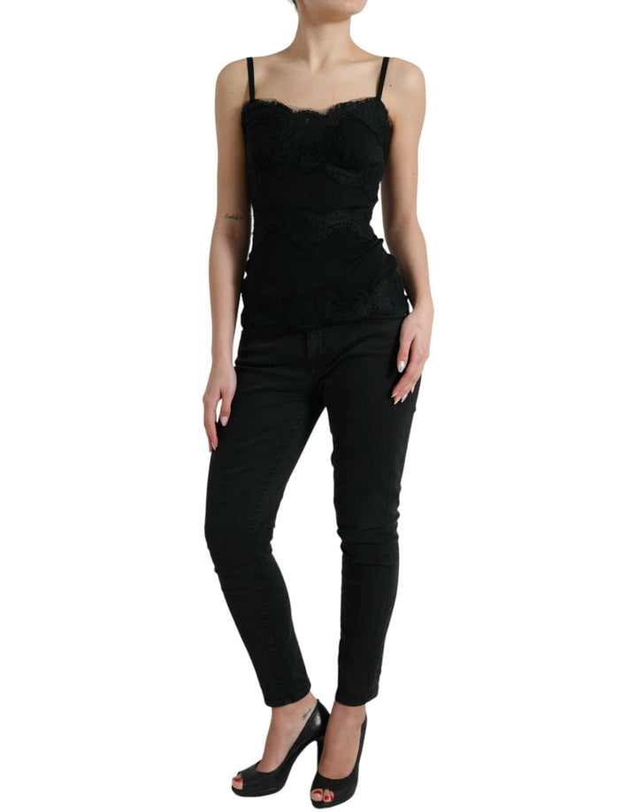 Elegant black silk lace tank top