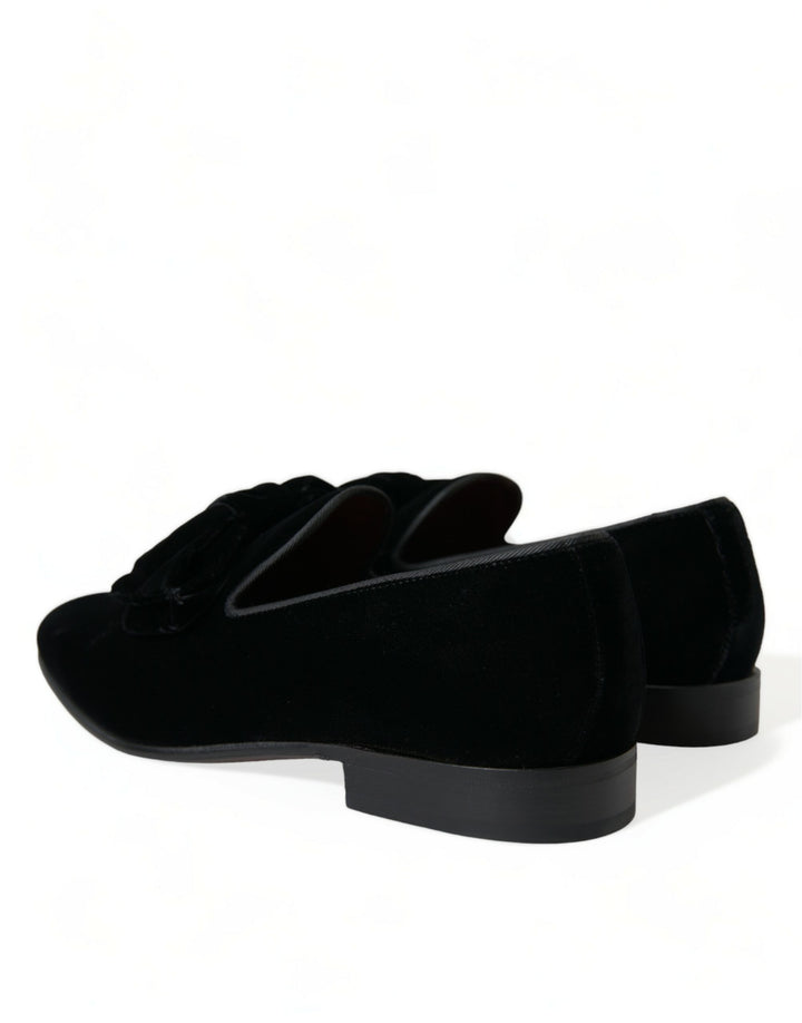 Elegant black velvet loafers - Men's luxury shoes