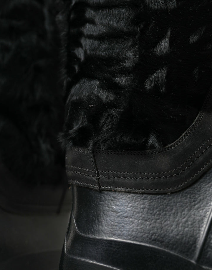 Schwarze Gummischnürsenkel Shearling Regenstiefel Schuhe