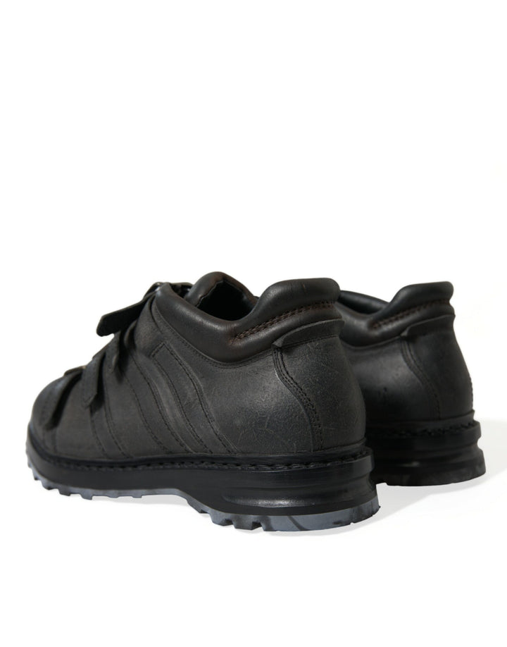 Black leather boots with ankle strap