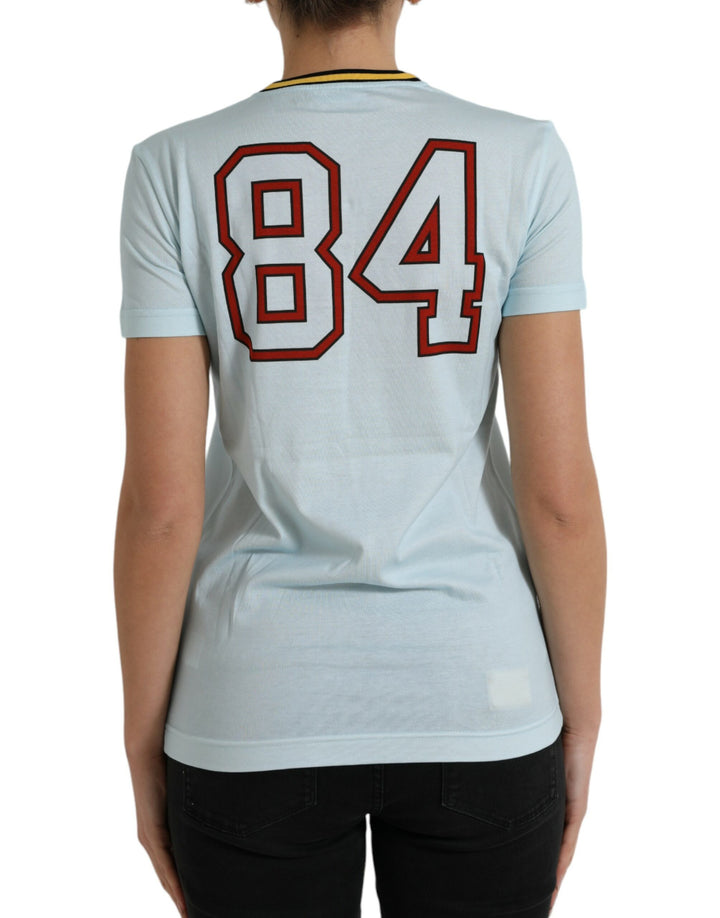 Hellblaues Baumwoll-T-Shirt mit Rundhalsausschnitt aus freier Liebe