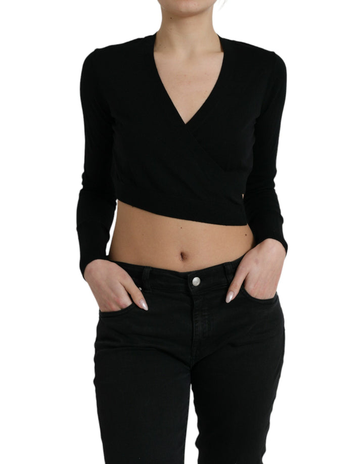 Elegant black virgin wool cardigan sweater