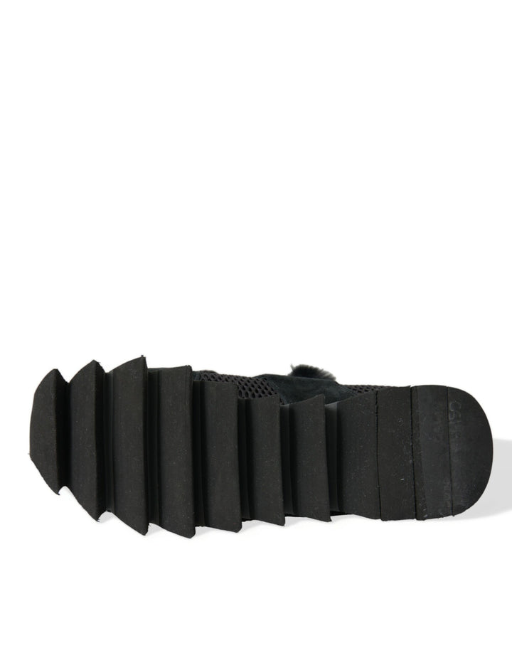 Schwarz Pelz verschönert Wildleder Sneakers Schuhe